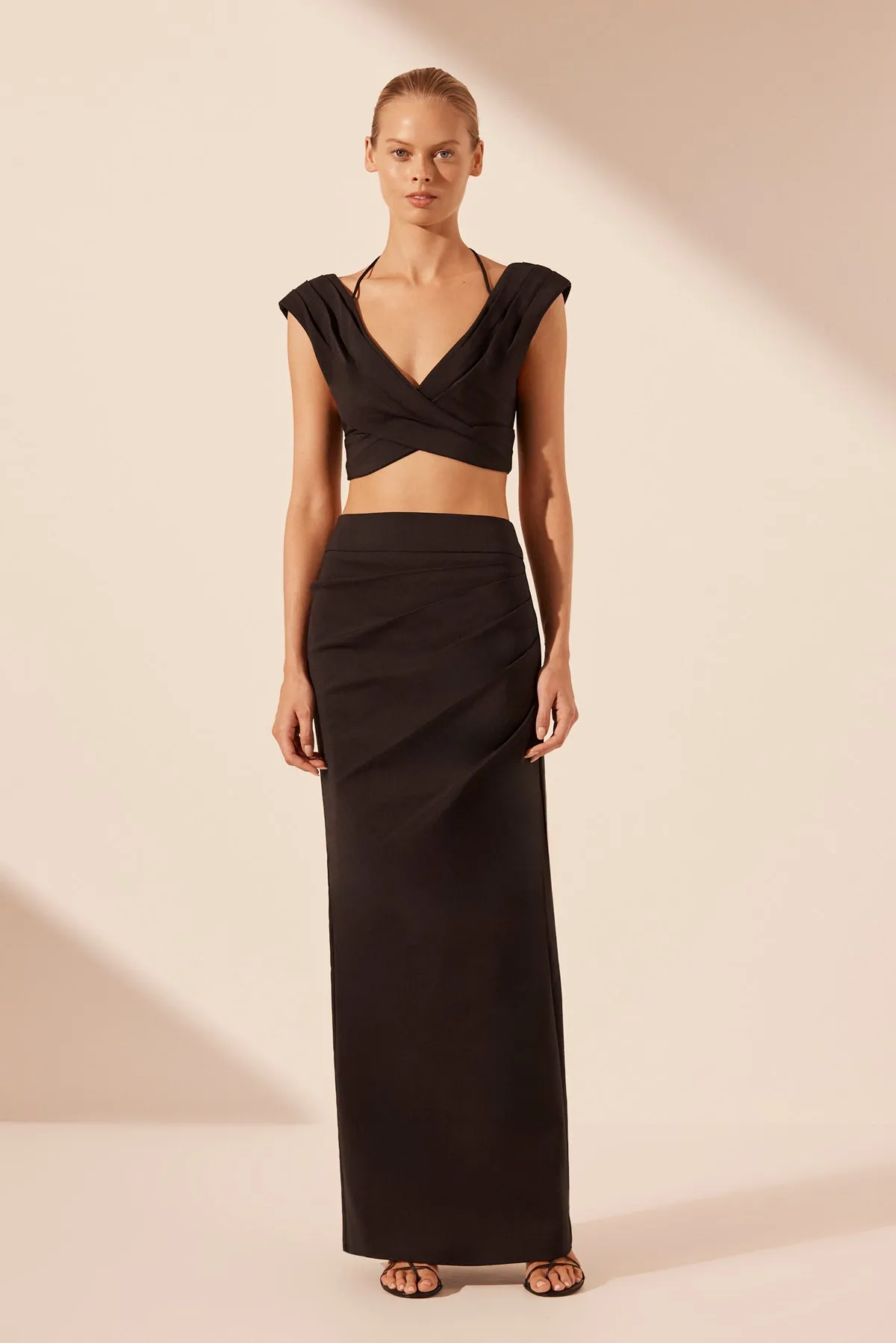 LANI CROSS FRONT RUCHED CROP TOP - BLACK sold by Shona Joy