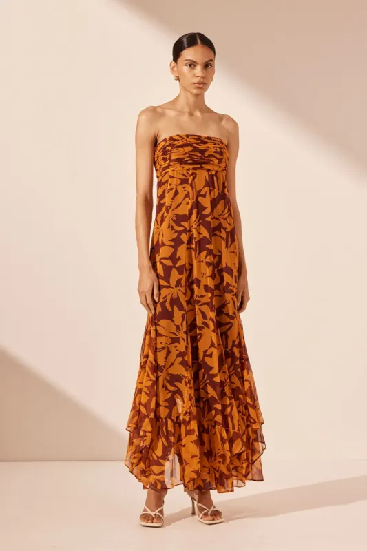 NATALINA RUCHED BODICE GODET MAXI DRESS sold by Shona Joy