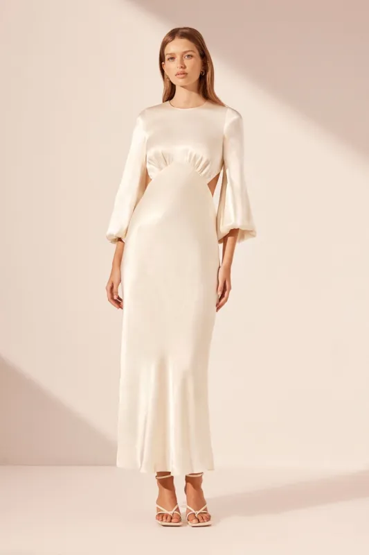 LA LUNE OPEN BACK BALLOON SLEEVE MIDI DRESS - CREAM sold by Shona Joy
