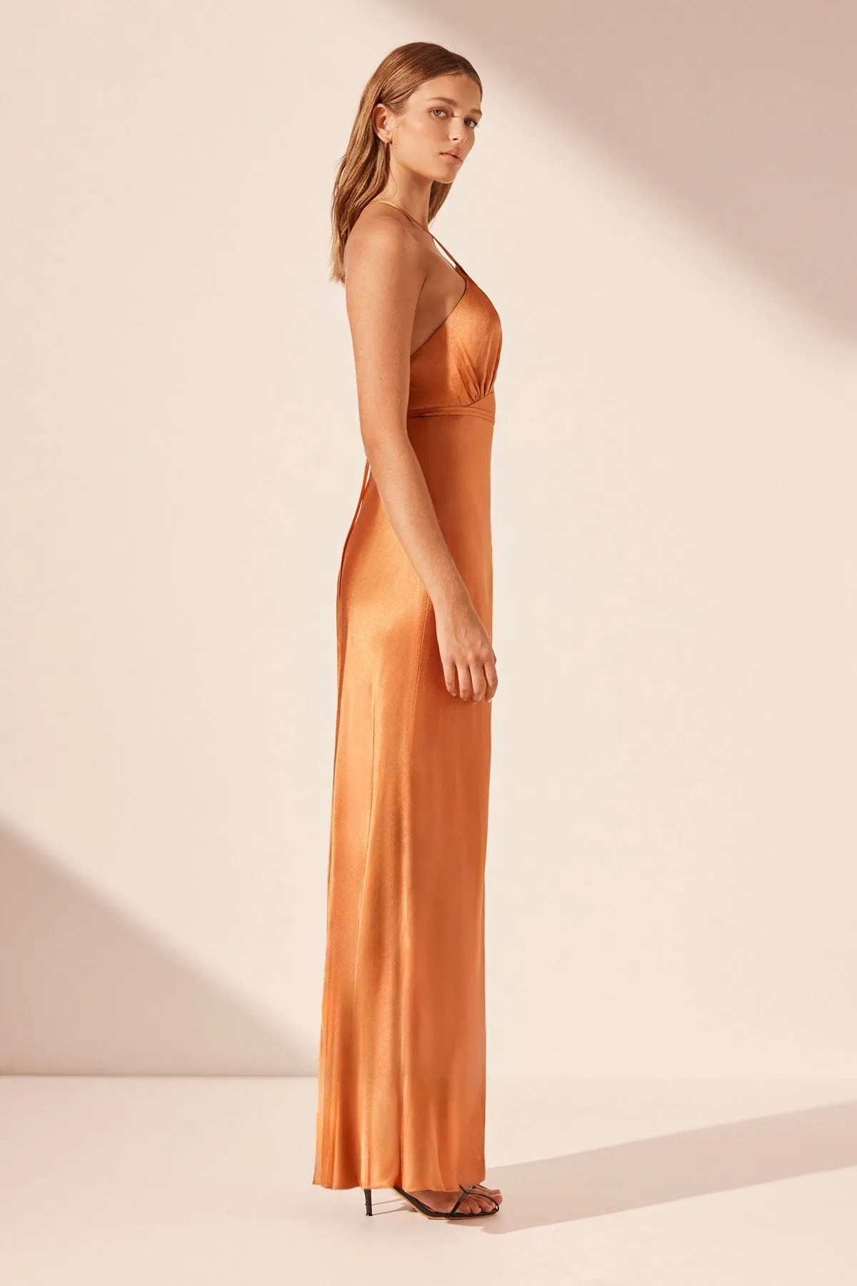 SOFIA CROSS BACK HALTER MAXI DRESS - GINGER sold by Shona Joy product image thumbnail 4
