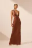 BELKIS CONTRAST PLUNGED CROSS BACK MAXI DRESS sold by Shona Joy