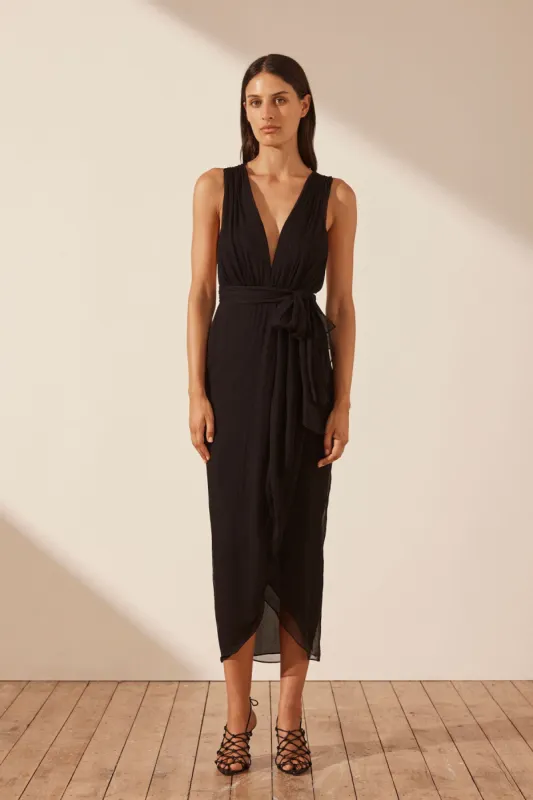 ISOLA PLUNGED CROSS BACK MIDI DRESS - BLACK sold by Shona Joy