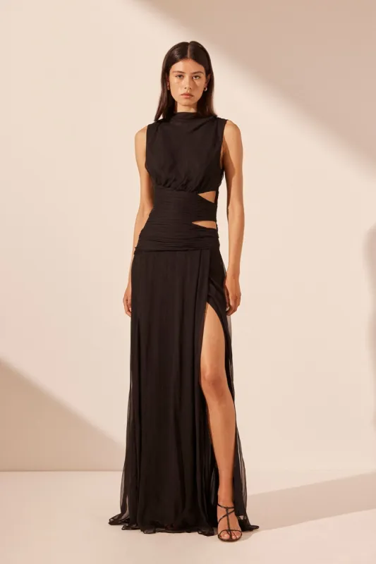 CLAUDE CUT OUT SIDE SPLIT MAXI DRESS - BLACK sold by Shona Joy