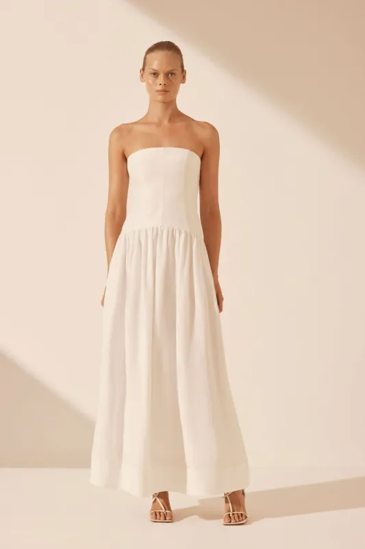 BLANC LINEN STRAPLESS PANELLED MAXI DRESS sold by Shona Joy