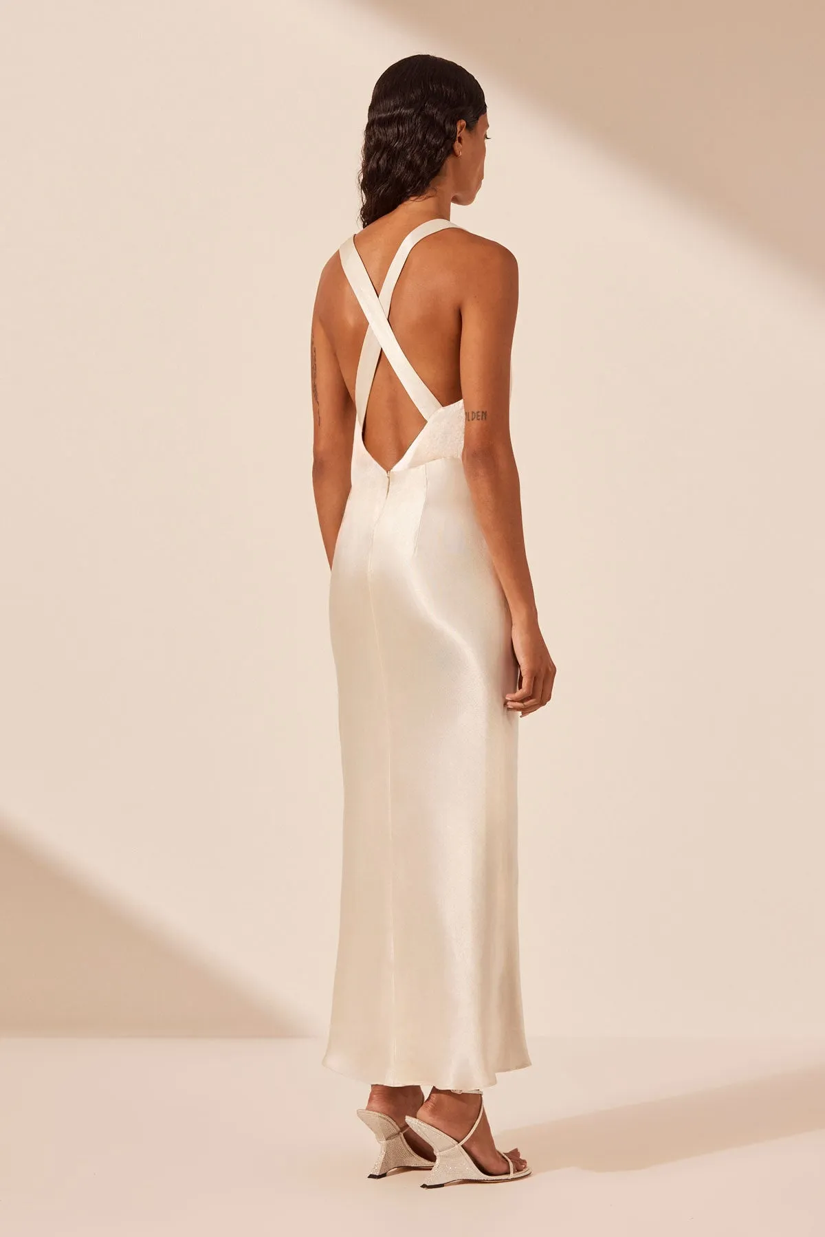 LA LUNE PLUNGED CROSS BACK MIDI DRESS - CREAM sold by Shona Joy product image thumbnail 5