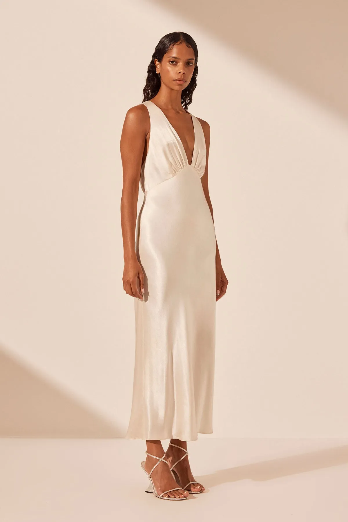 LA LUNE PLUNGED CROSS BACK MIDI DRESS - CREAM sold by Shona Joy product image thumbnail 3