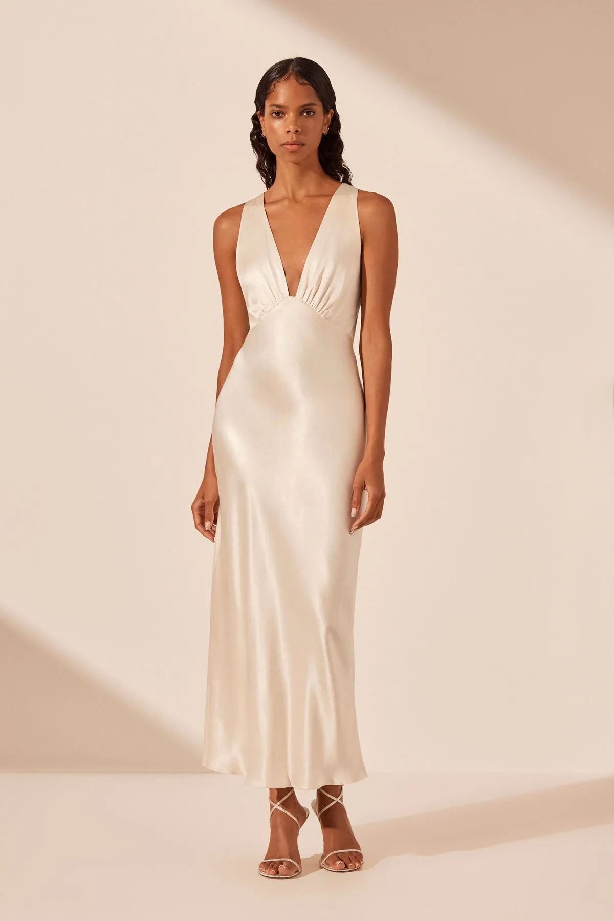 LA LUNE PLUNGED CROSS BACK MIDI DRESS - CREAM sold by Shona Joy