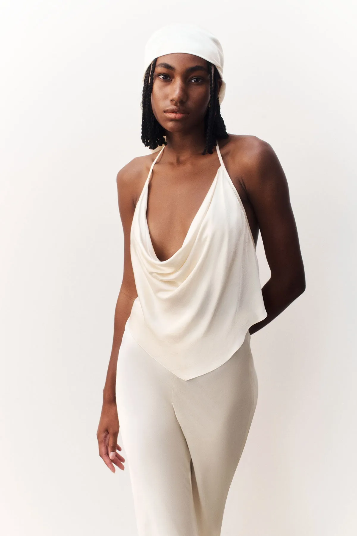 CAMILLE HALTER TIE BACK CAMI - CREAM sold by Shona Joy product image thumbnail 5