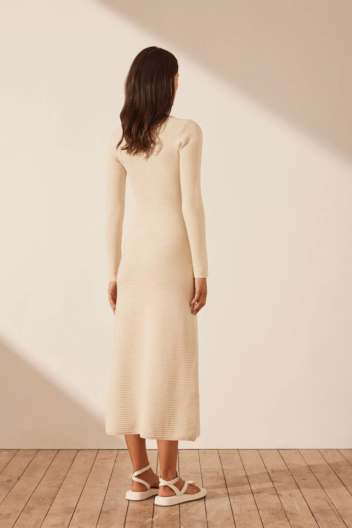 EVE LONG SLEEVE KEYHOLE MIDI DRESS - BONE sold by Shona Joy product image thumbnail 5