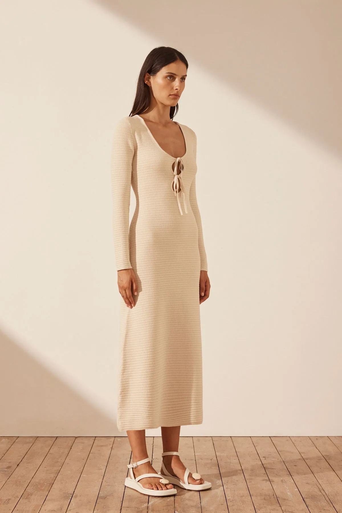 EVE LONG SLEEVE KEYHOLE MIDI DRESS - BONE sold by Shona Joy product image thumbnail 3