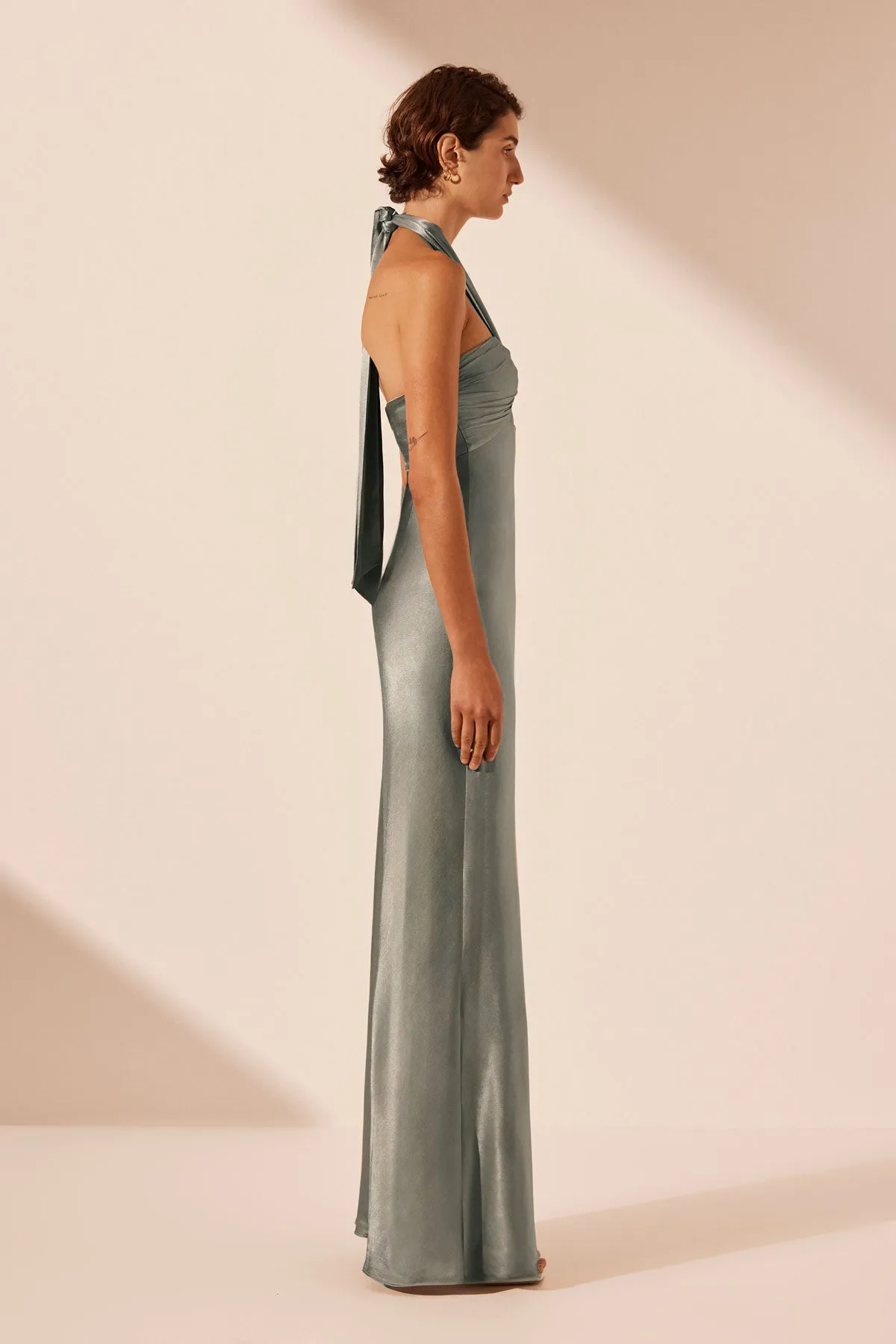 chinese dress ladies La Lune Ruched Halter Maxi Dress