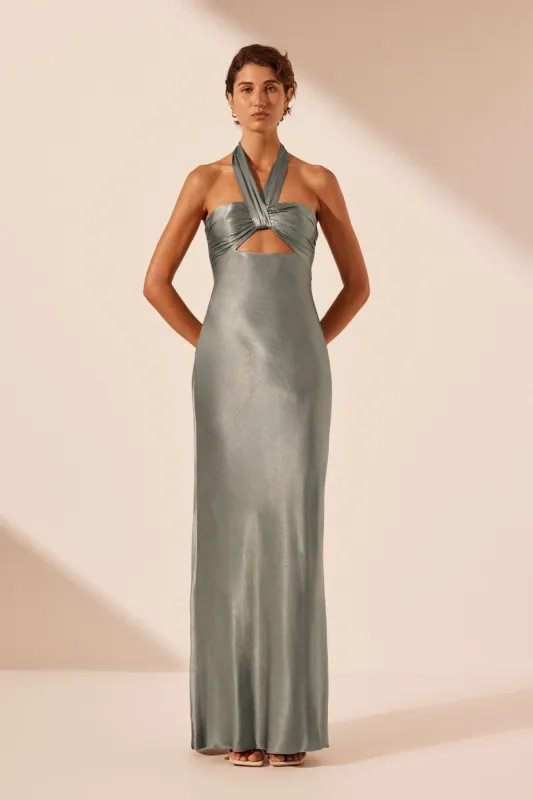 LA LUNE RUCHED HALTER MAXI DRESS - SAGE sold by Shona Joy