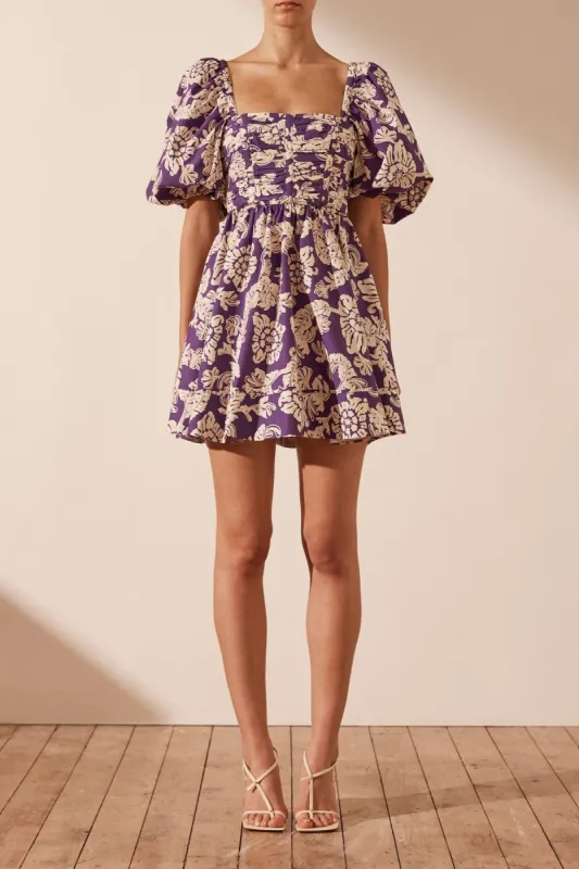 VERLAINE SHORT SLEEVE RUCHED PANEL MINI DRESS sold by Shona Joy