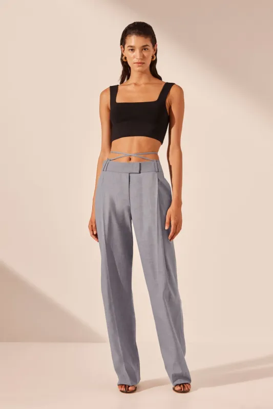 ASHER PLEAT FRONT PANT WITH TIE - STEEL GREY sold by Shona Joy