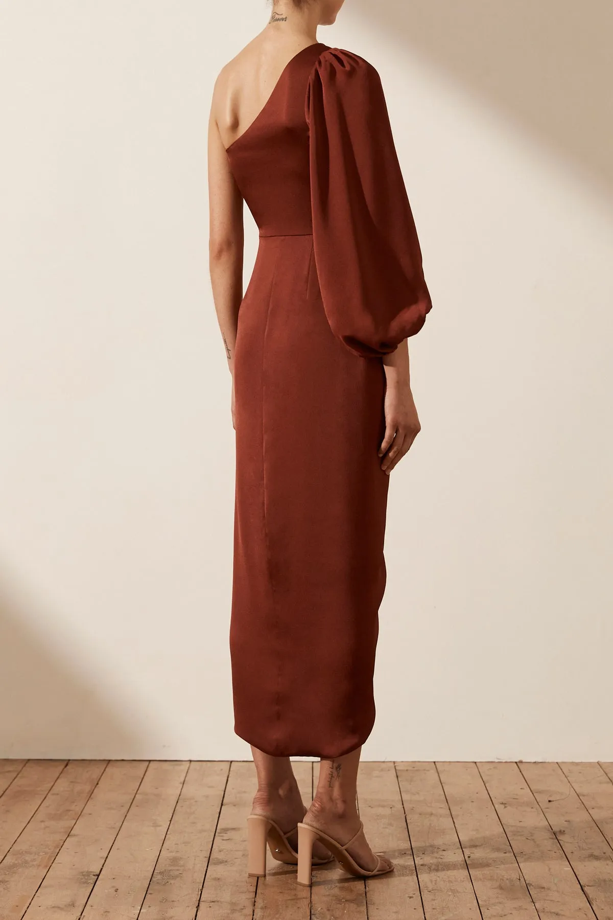 LUXE TIE FRONT ONE SHOULDER DRESS - SANGRIA sold by Shona Joy product image thumbnail 4