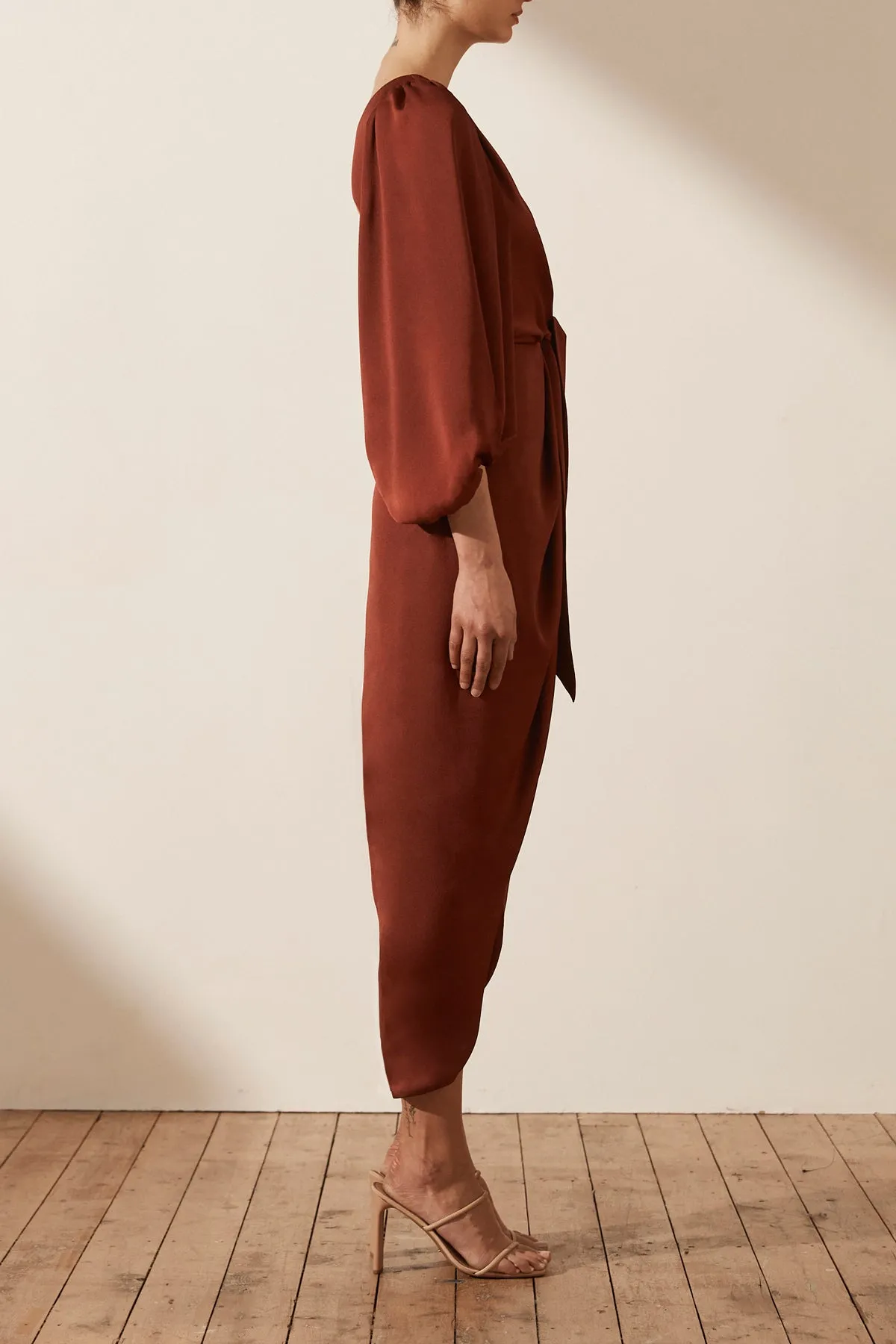 LUXE TIE FRONT ONE SHOULDER DRESS - SANGRIA sold by Shona Joy product image thumbnail 3