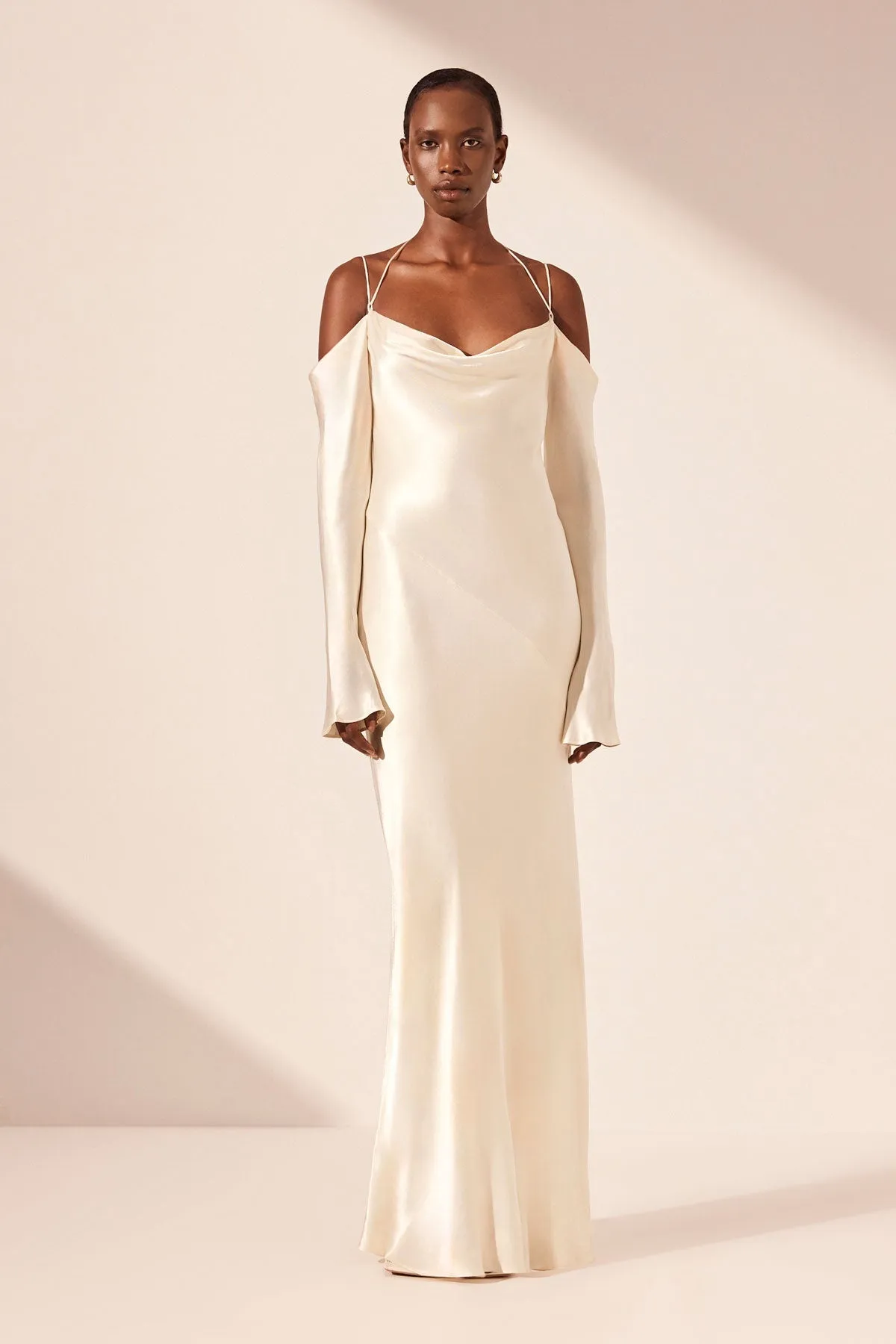 LA LUNE OFF SHOULDER TIE MAXI DRESS - CREAM sold by Shona Joy