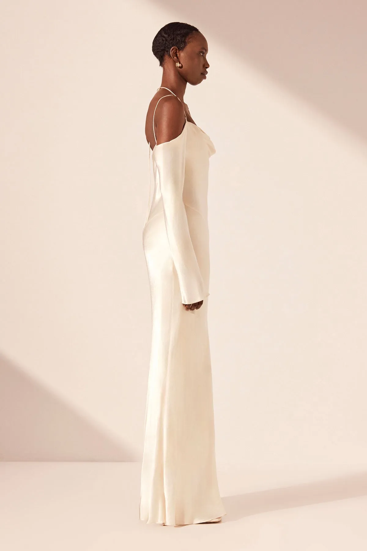 LA LUNE OFF SHOULDER TIE MAXI DRESS - CREAM sold by Shona Joy product image thumbnail 3