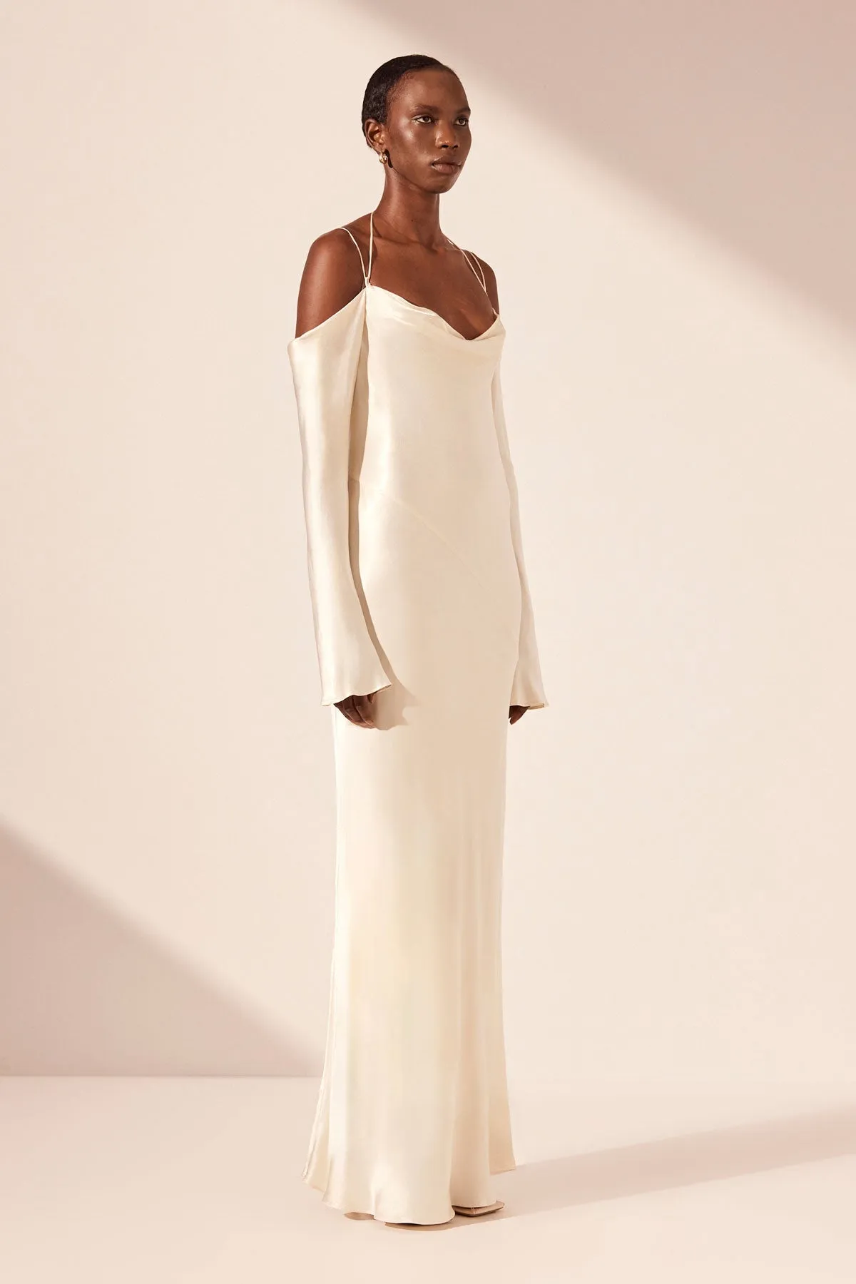 LA LUNE OFF SHOULDER TIE MAXI DRESS - CREAM sold by Shona Joy product image thumbnail 2