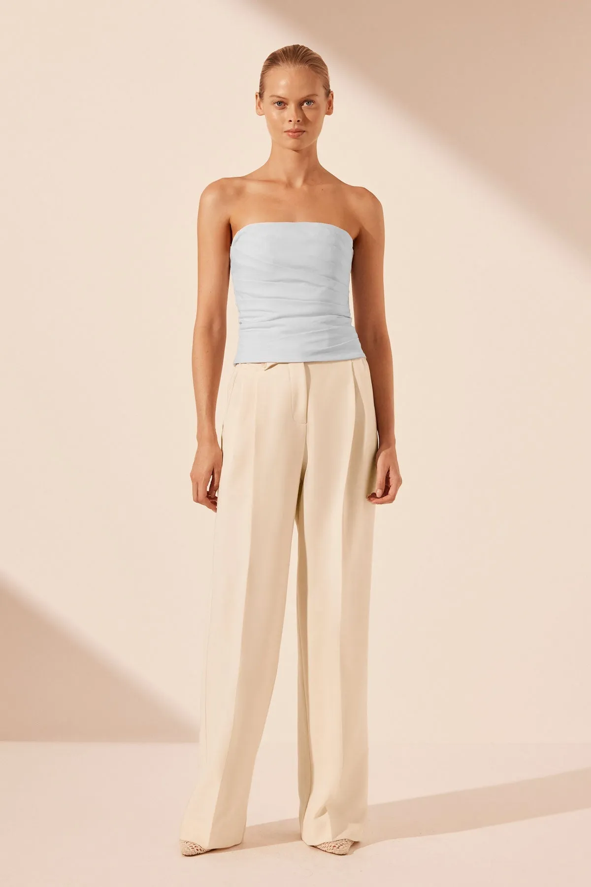 LANI STRAPLESS DRAPED BODICE - SKY sold by Shona Joy