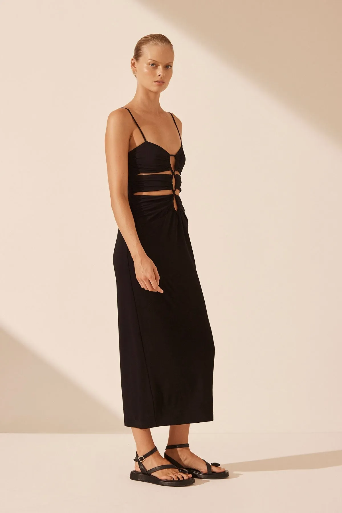 YVETTE LACE UP RUCHED MIDI DRESS sold by Shona Joy product image thumbnail 2