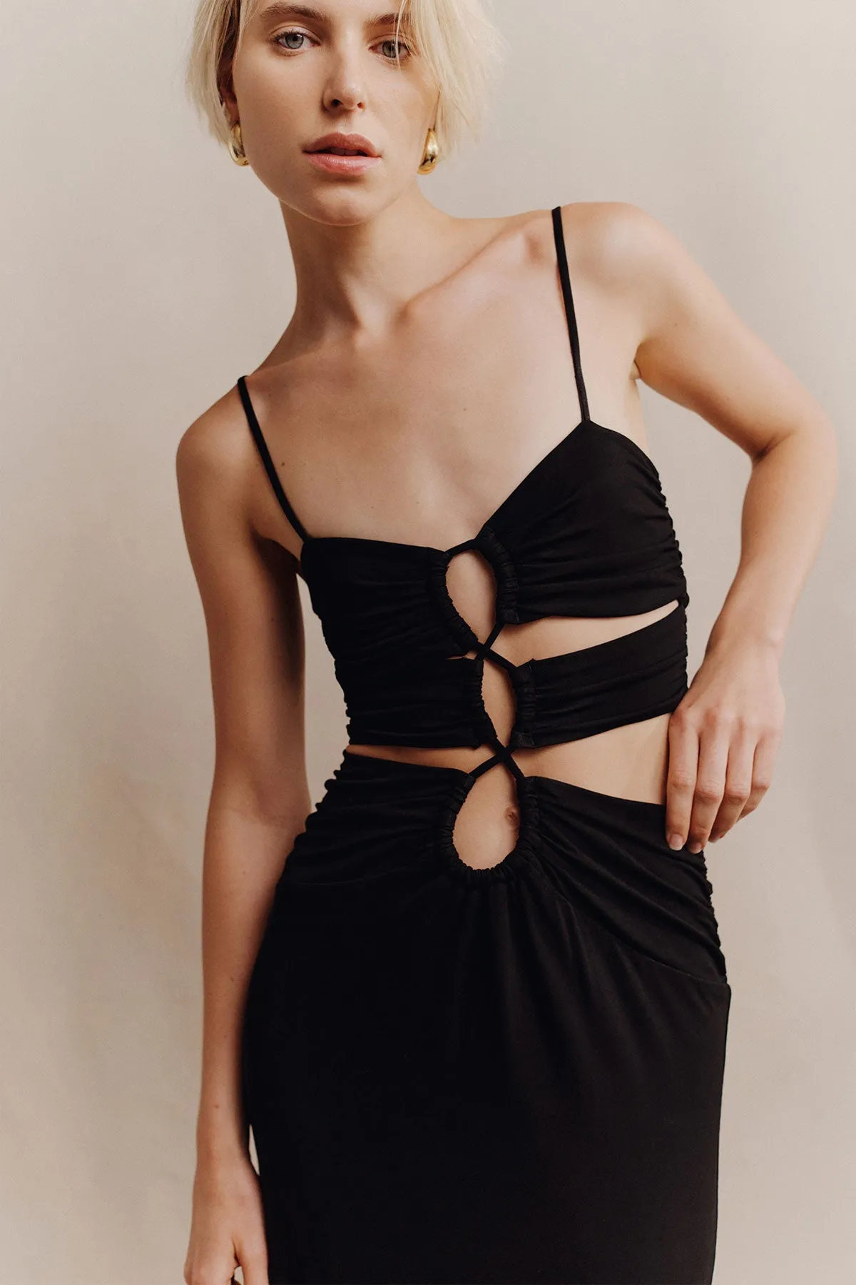 YVETTE LACE UP RUCHED MIDI DRESS sold by Shona Joy product image thumbnail 5