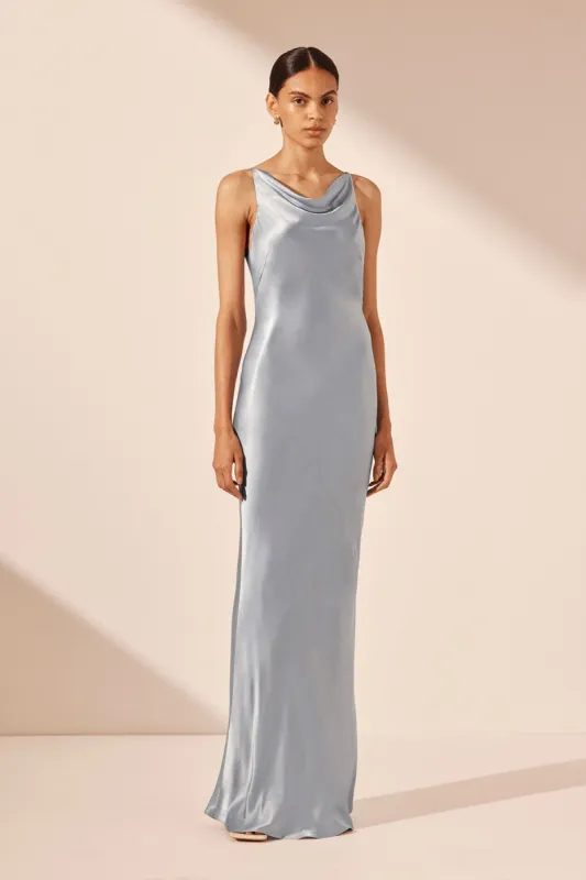 LA LUNE HIGH NECK COWL MAXI DRESS - POWDER BLUE sold by Shona Joy