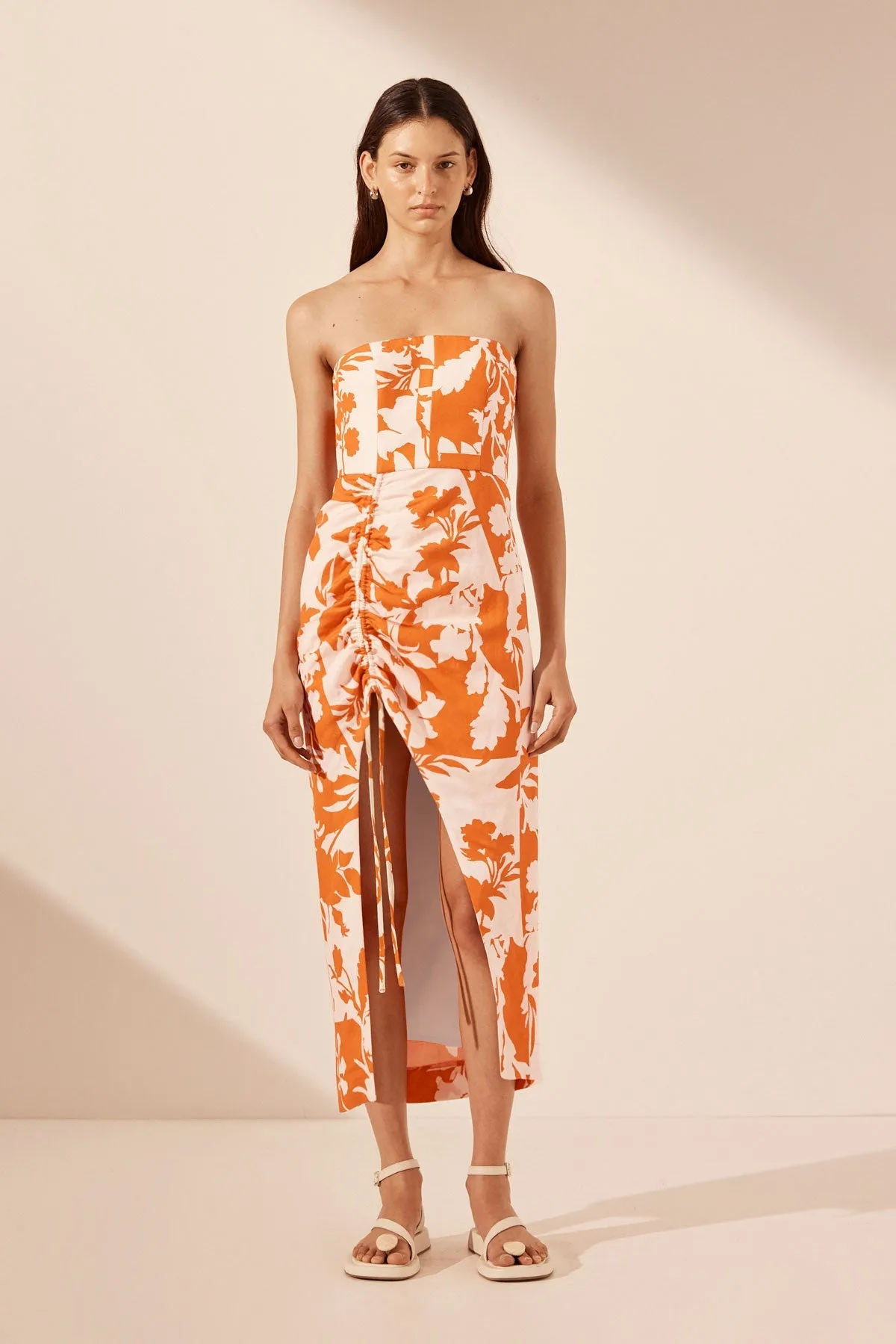 CASA STRAPLESS DRAWSTRING MIDI DRESS sold by Shona Joy