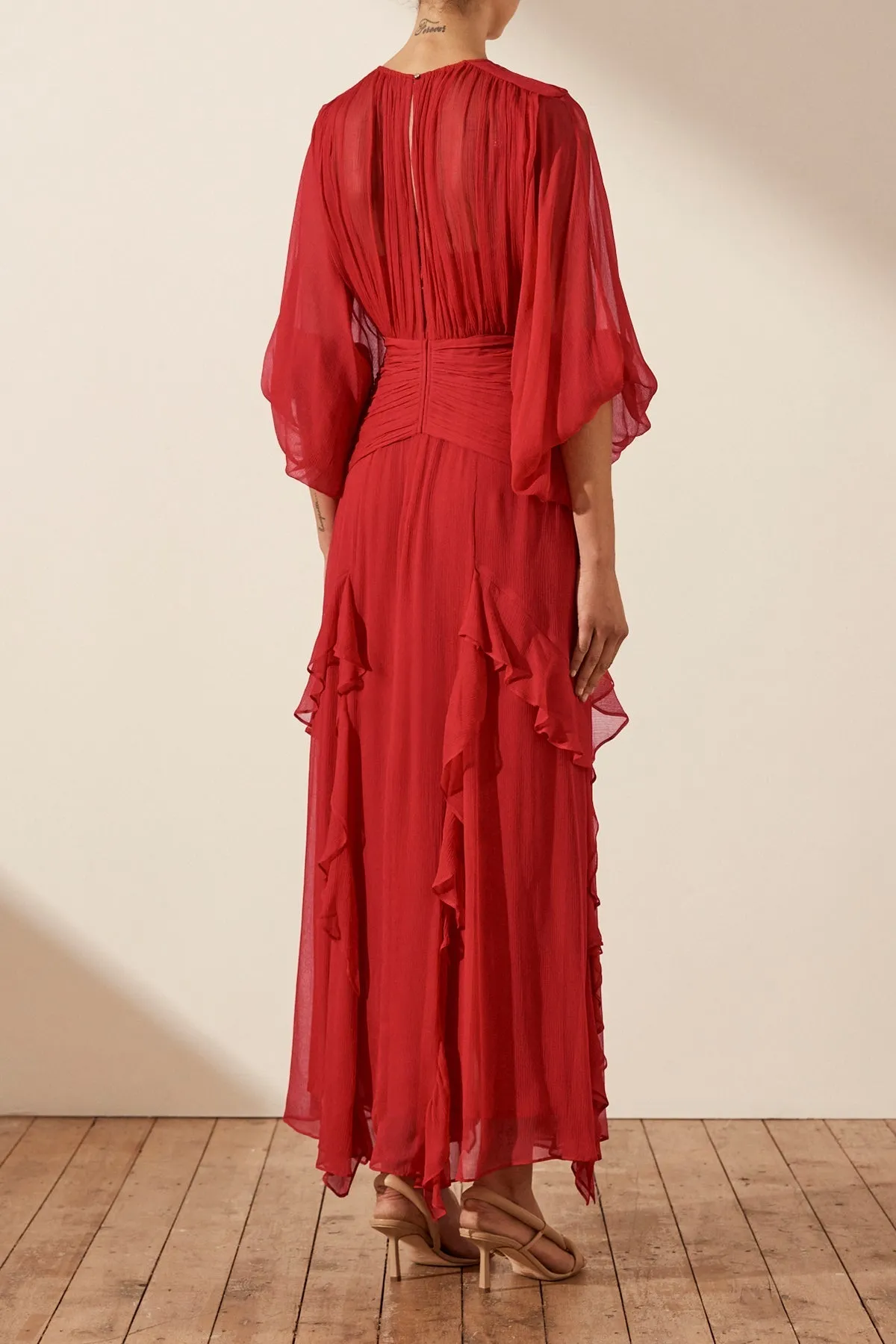 MARQUIS ROUND NECK BALLOON SLEEVE MAXI DRESS - ROMA RED sold by Shona Joy product image thumbnail 4