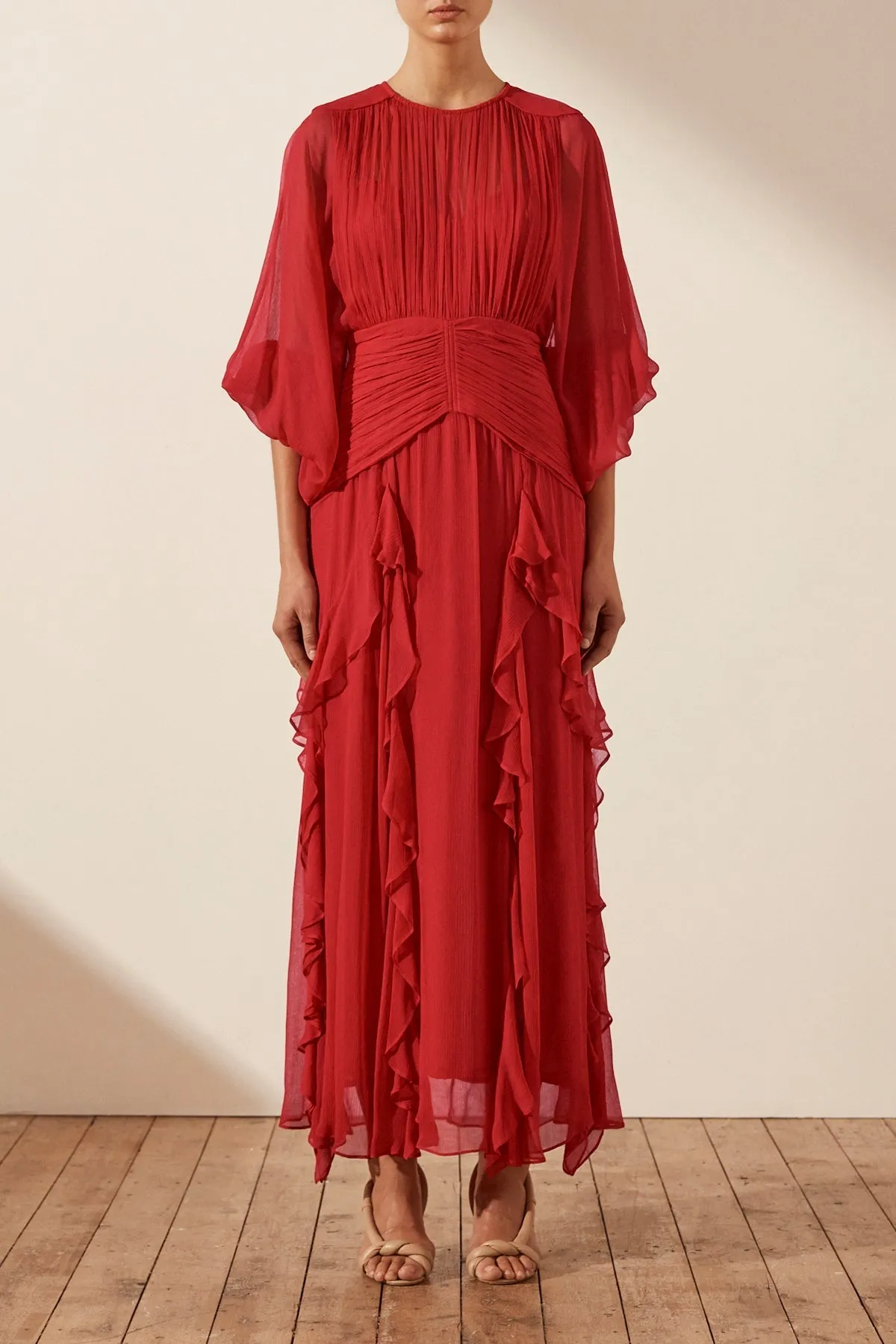 MARQUIS ROUND NECK BALLOON SLEEVE MAXI DRESS - ROMA RED sold by Shona Joy