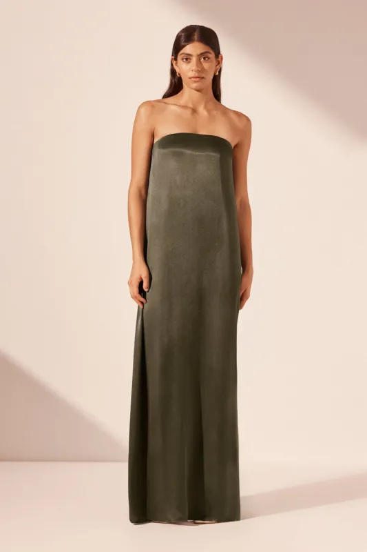 LA LUNE STRAPLESS COLUMN MAXI DRESS - FOREST sold by Shona Joy