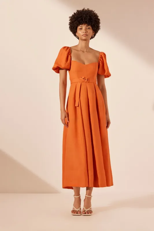 SOLLER SHORT SLEEVE PANELLED MIDI DRESS - TANGERINE sold by Shona Joy