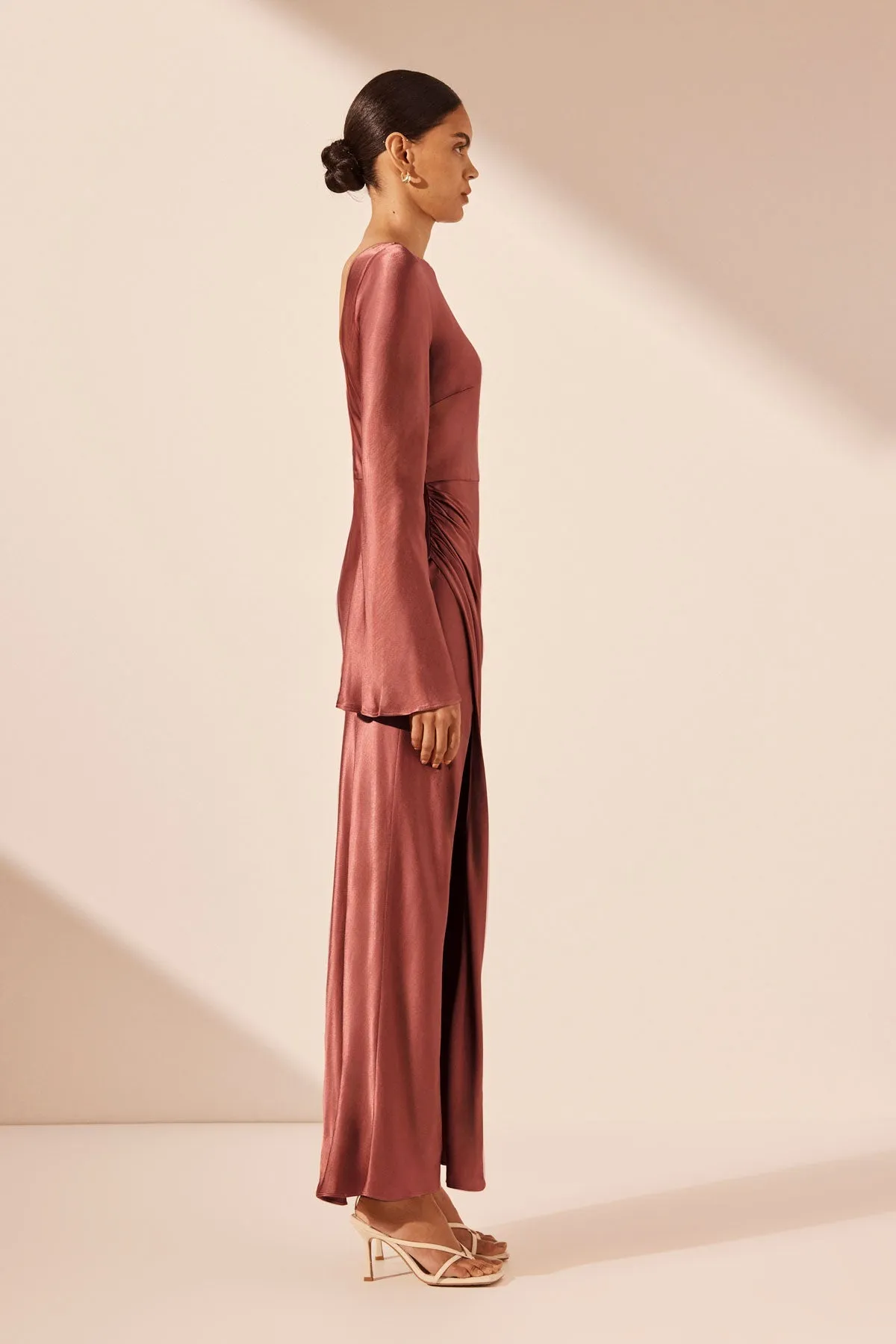 LA LUNE FLARED SLEEVE SIDE SPLIT MIDI DRESS - TERRACOTTA sold by Shona Joy product image thumbnail 3