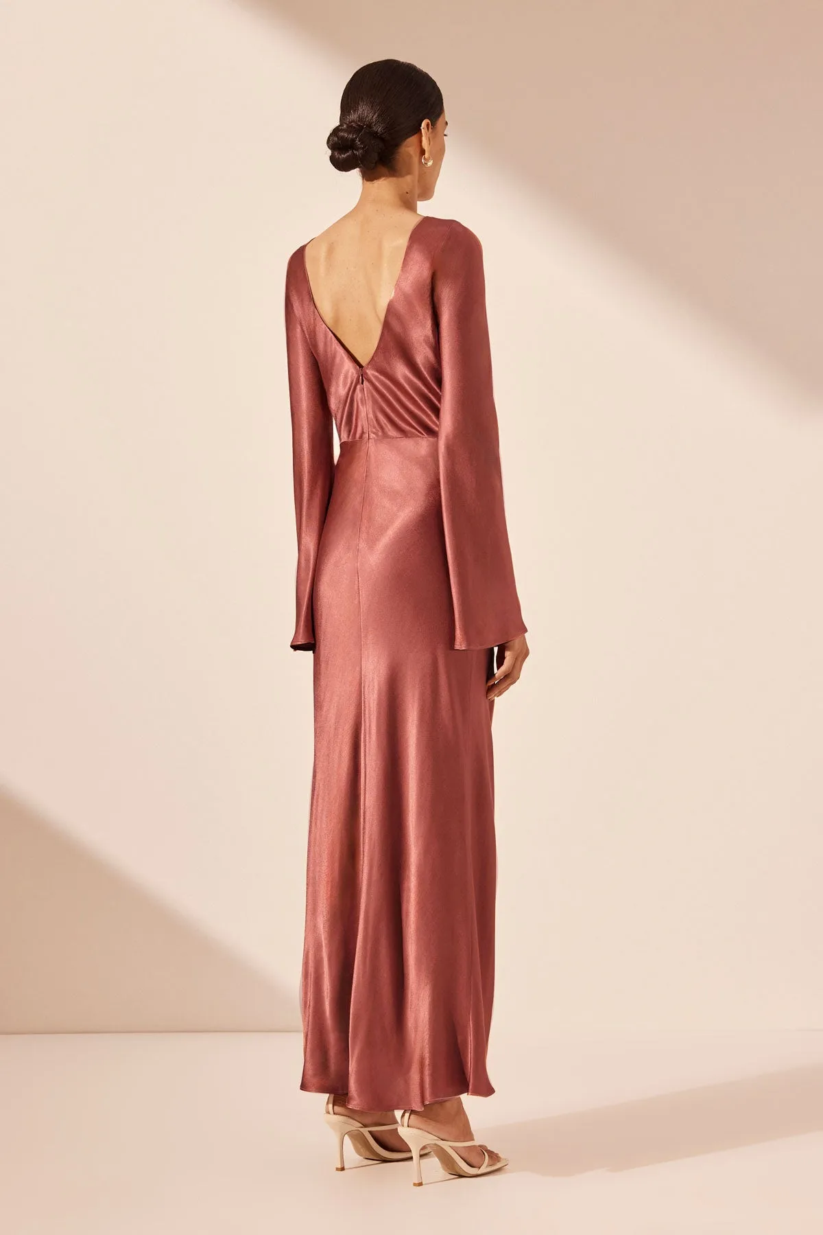 LA LUNE FLARED SLEEVE SIDE SPLIT MIDI DRESS - TERRACOTTA sold by Shona Joy product image thumbnail 4