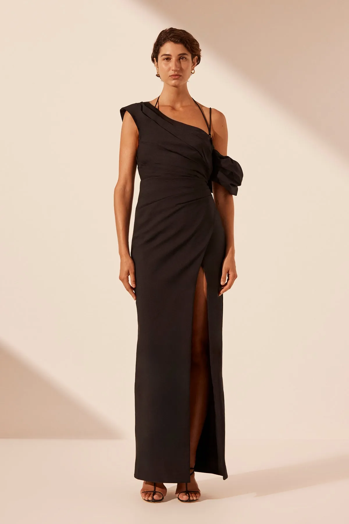 LANI ASYMMETRICAL DRAPED MAXI DRESS - BLACK sold by Shona Joy