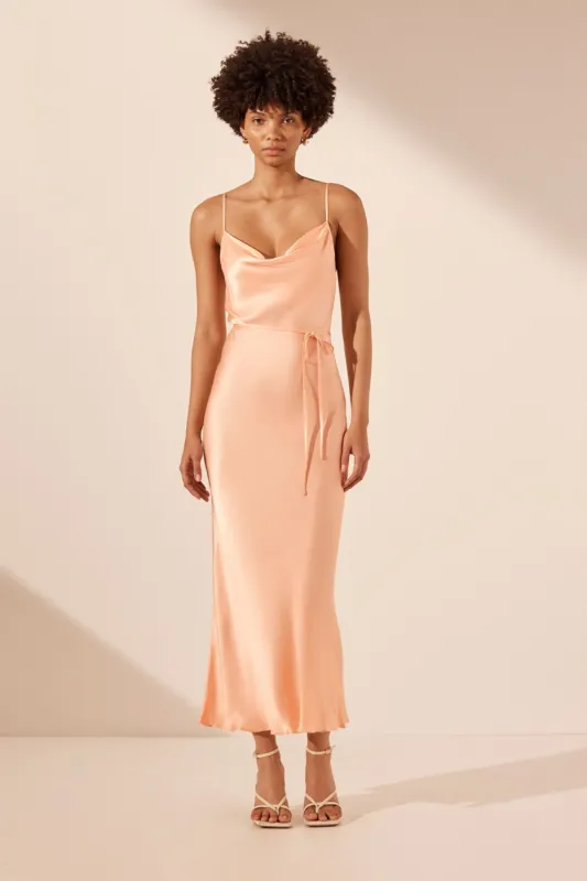 LA LUNE BIAS COWL MIDI DRESS - PEACH sold by Shona Joy