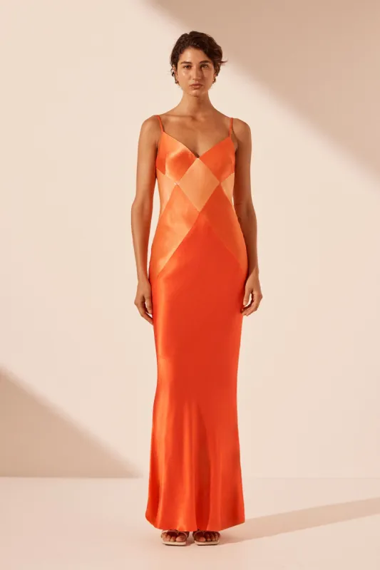 MIA CONTRAST SPLICED MAXI DRESS - RED ORANGE / HIBISCUS sold by Shona Joy