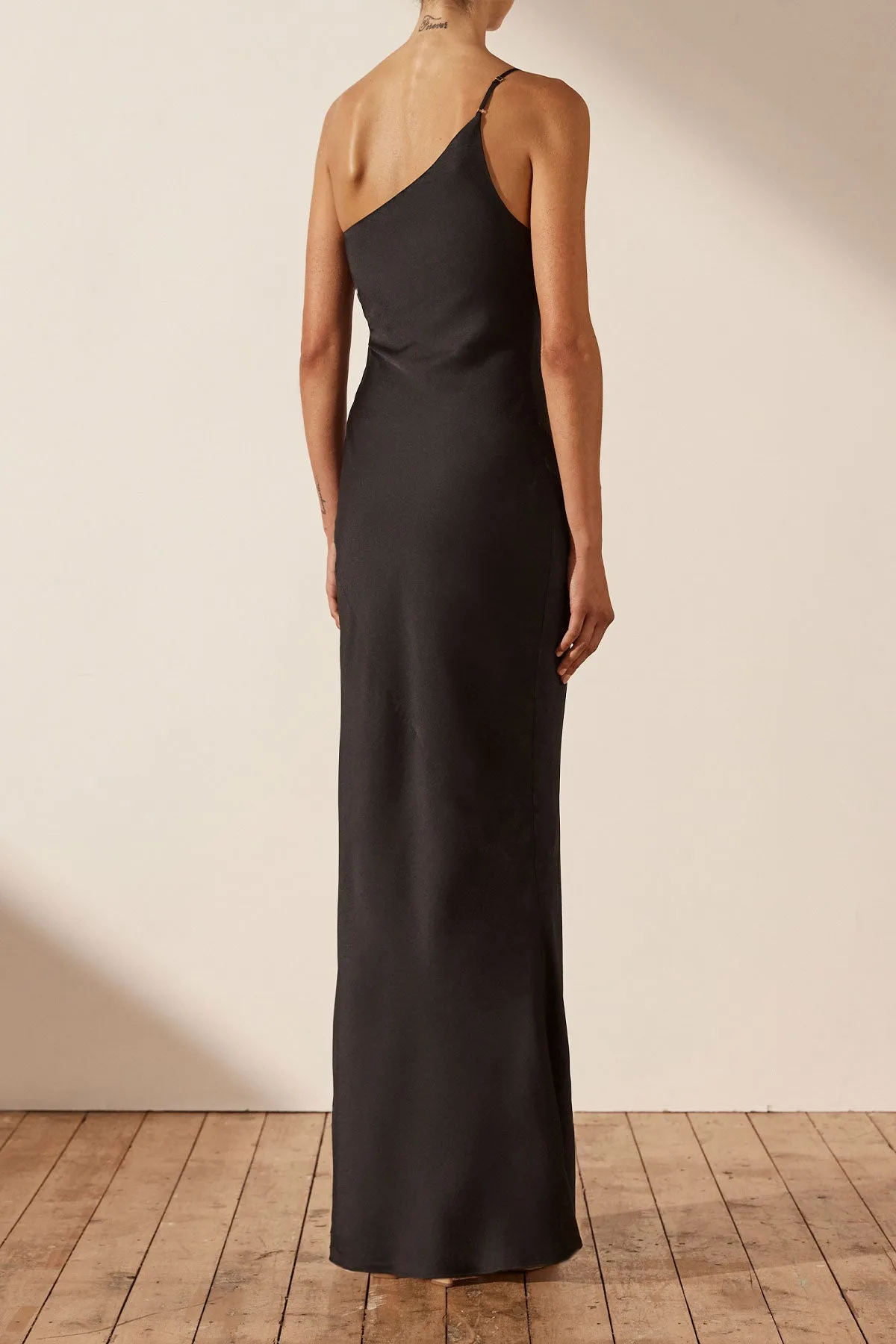 LUXE ASYMMETRICAL GATHERED MAXI DRESS - ONYX sold by Shona Joy product image thumbnail 4