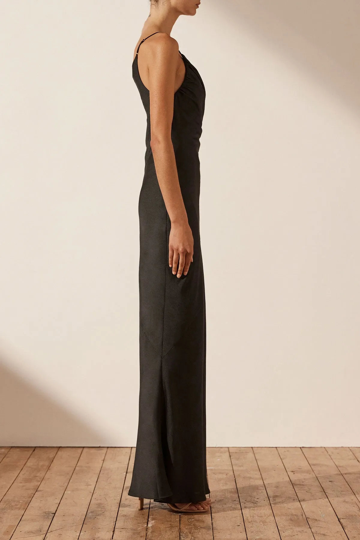 LUXE ASYMMETRICAL GATHERED MAXI DRESS - ONYX sold by Shona Joy product image thumbnail 3