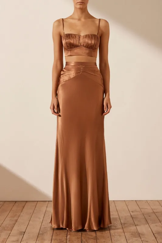 LA LUNE RUCHED MAXI SKIRT - ALMOND sold by Shona Joy