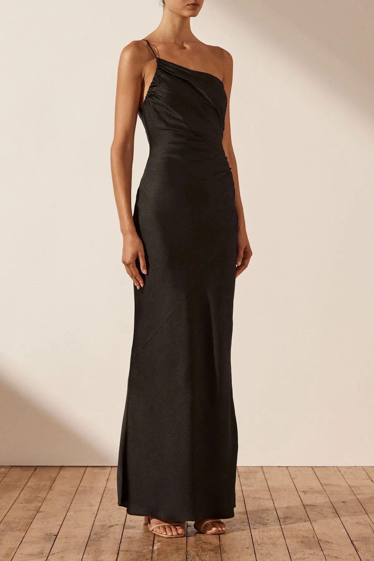 LUXE ASYMMETRICAL GATHERED MAXI DRESS - ONYX sold by Shona Joy product image thumbnail 2