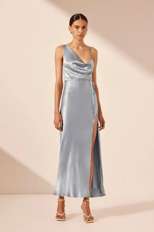 LA LUNE DRAPED SIDE SPLIT MIDI DRESS - POWDER BLUE sold by Shona Joy