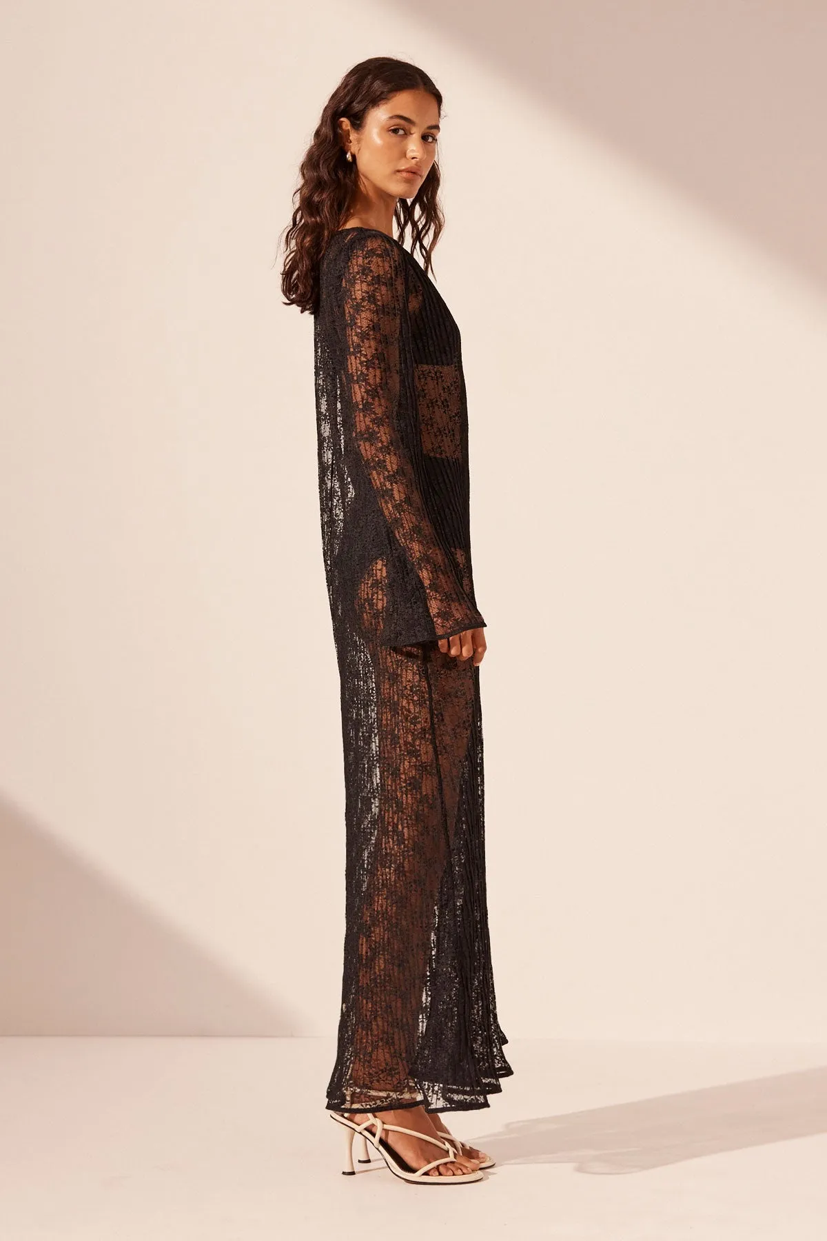 SOL LACE LONG SLEEVE MIDI DRESS - BLACK sold by Shona Joy product image thumbnail 4