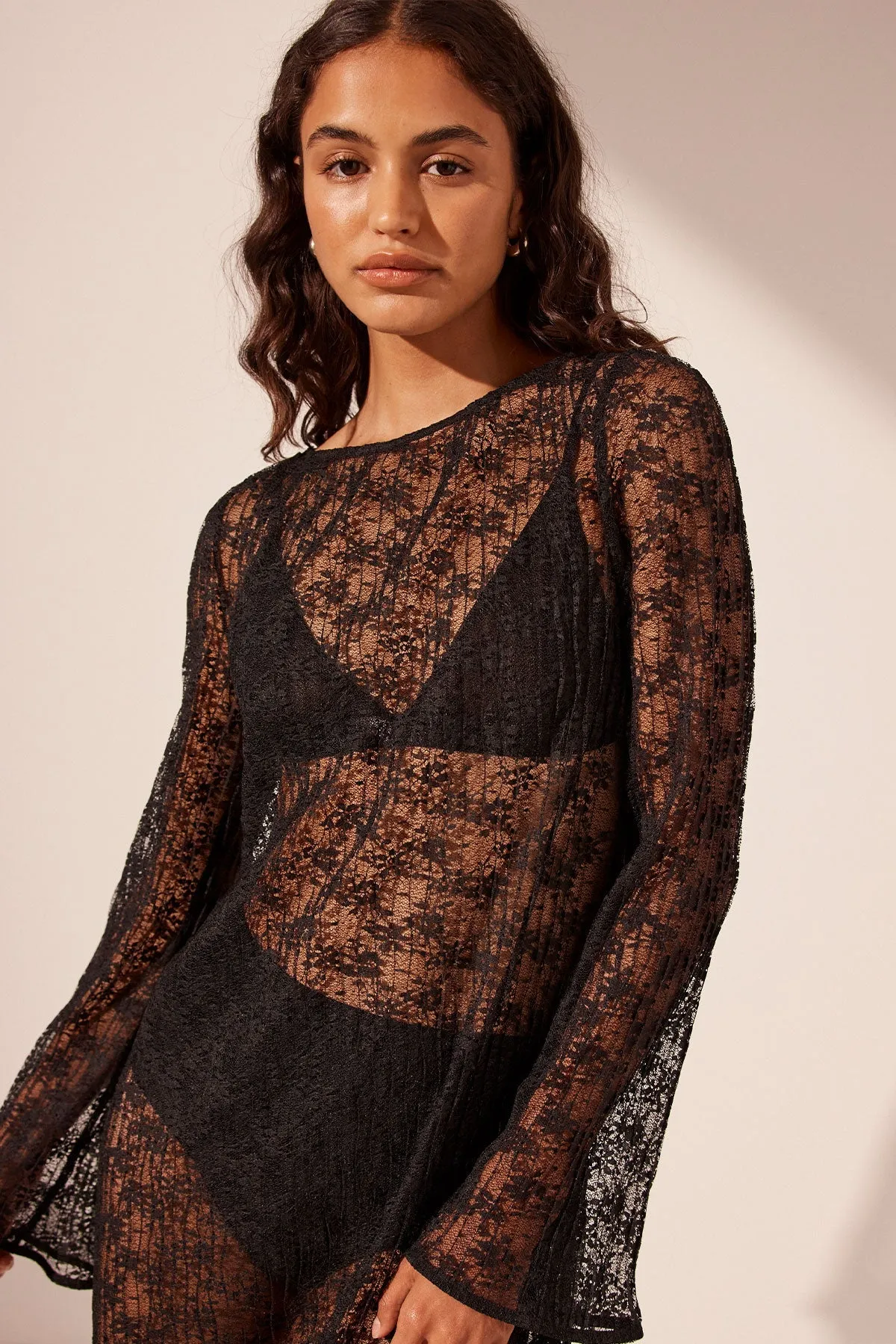 SOL LACE LONG SLEEVE MIDI DRESS - BLACK sold by Shona Joy product image thumbnail 3