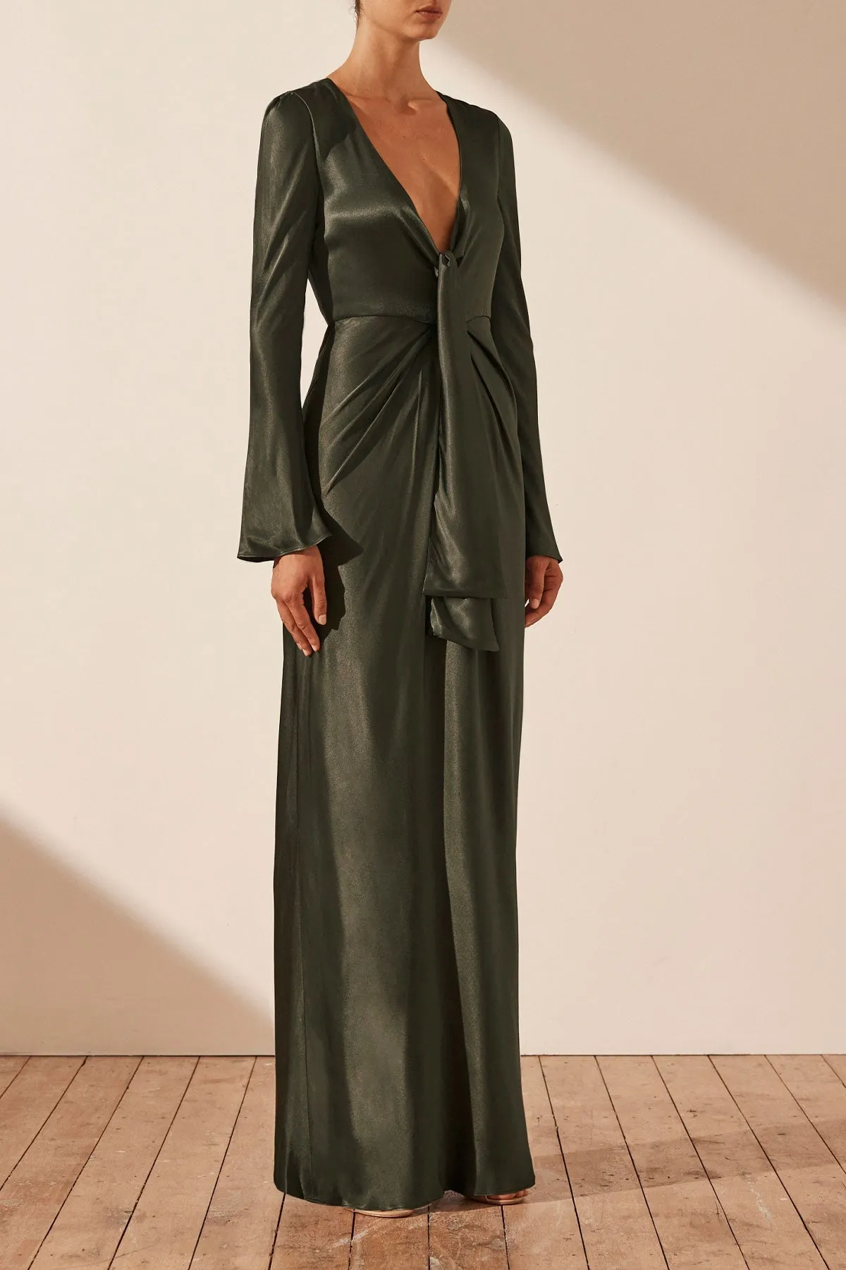 LA LUNE PLUNGED TIE FRONT MAXI DRESS - FOREST sold by Shona Joy product image thumbnail 2