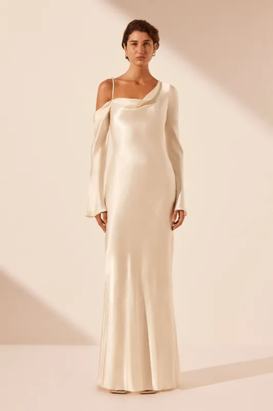LA LUNE ASYMMETRICAL LONG SLEEVE MAXI DRESS - CREAM sold by Shona Joy