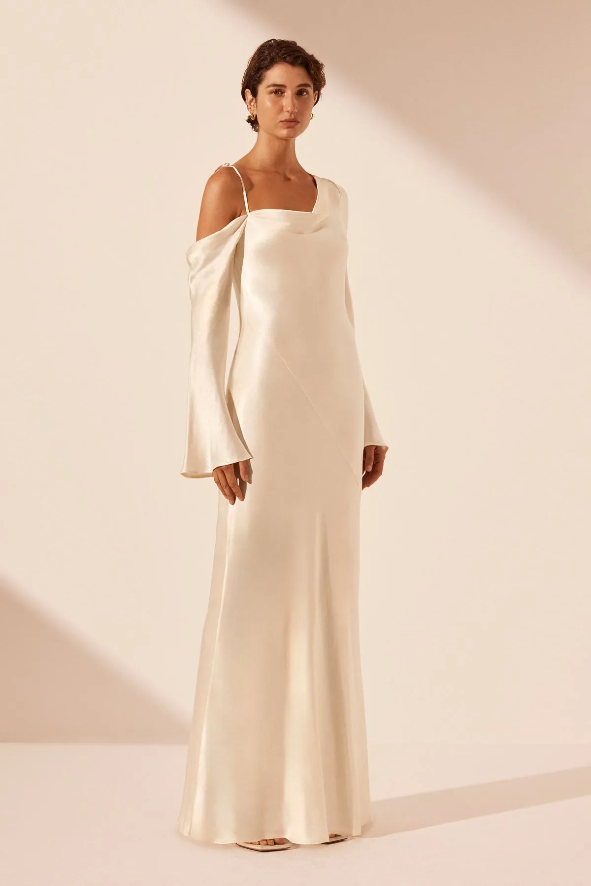 LA LUNE ASYMMETRICAL LONG SLEEVE MAXI DRESS - CREAM sold by Shona Joy product image thumbnail 2