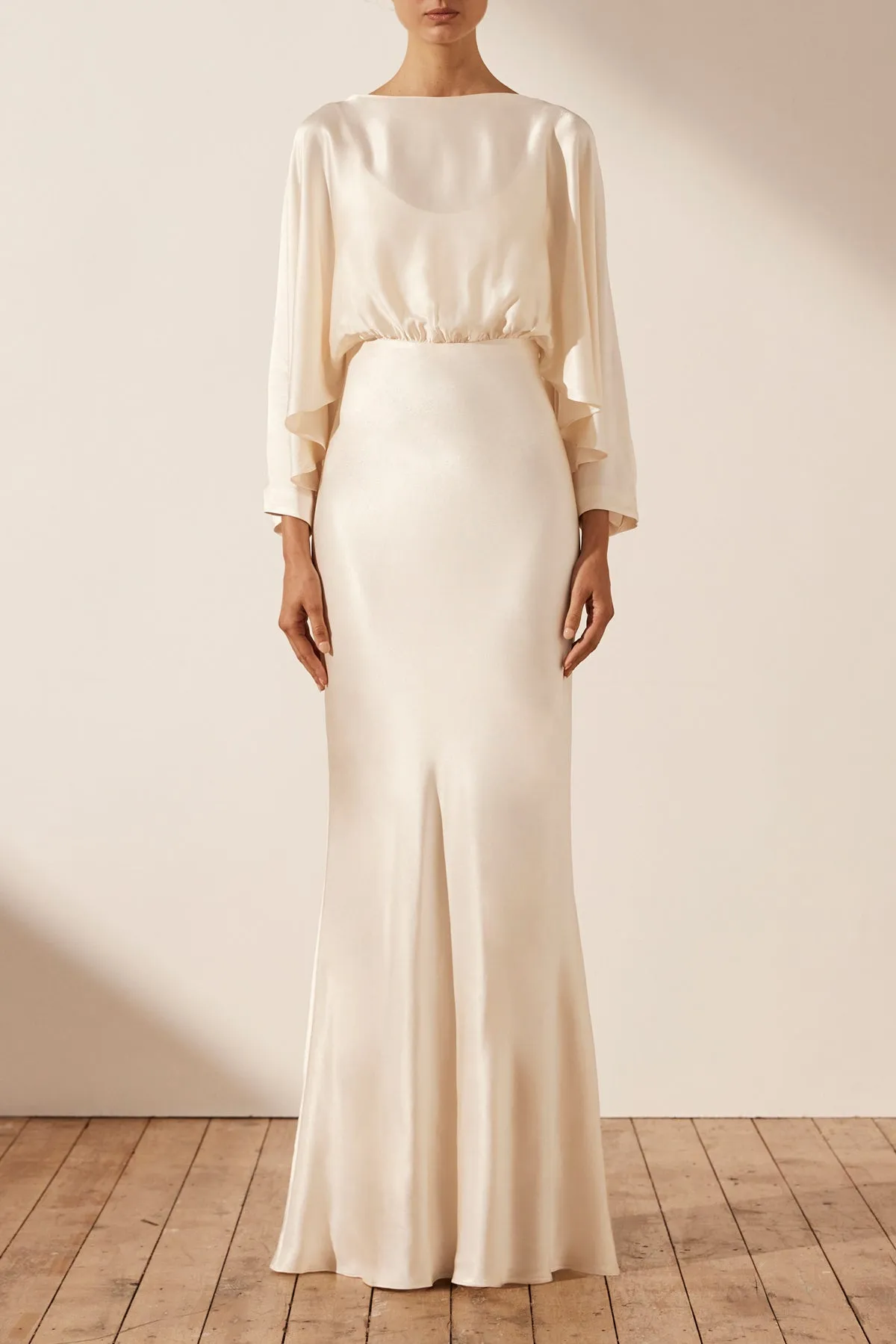LA LUNE OPEN BACK CURVED SLEEVE MAXI DRESS - CREAM sold by Shona Joy