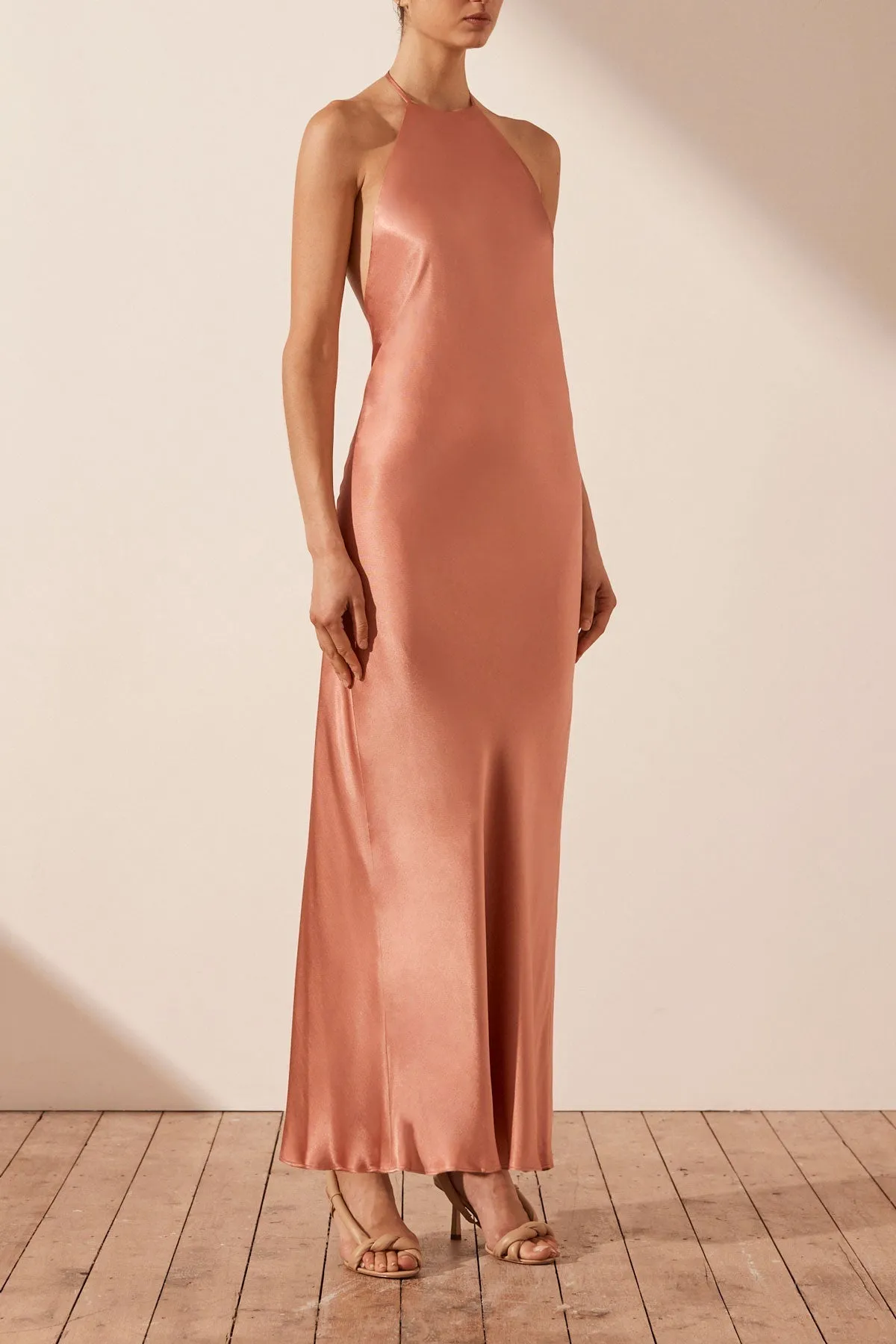 LA LUNE LOW BACK HALTER NECK MIDI DRESS - ANTIQUE ROSE sold by Shona Joy product image thumbnail 2