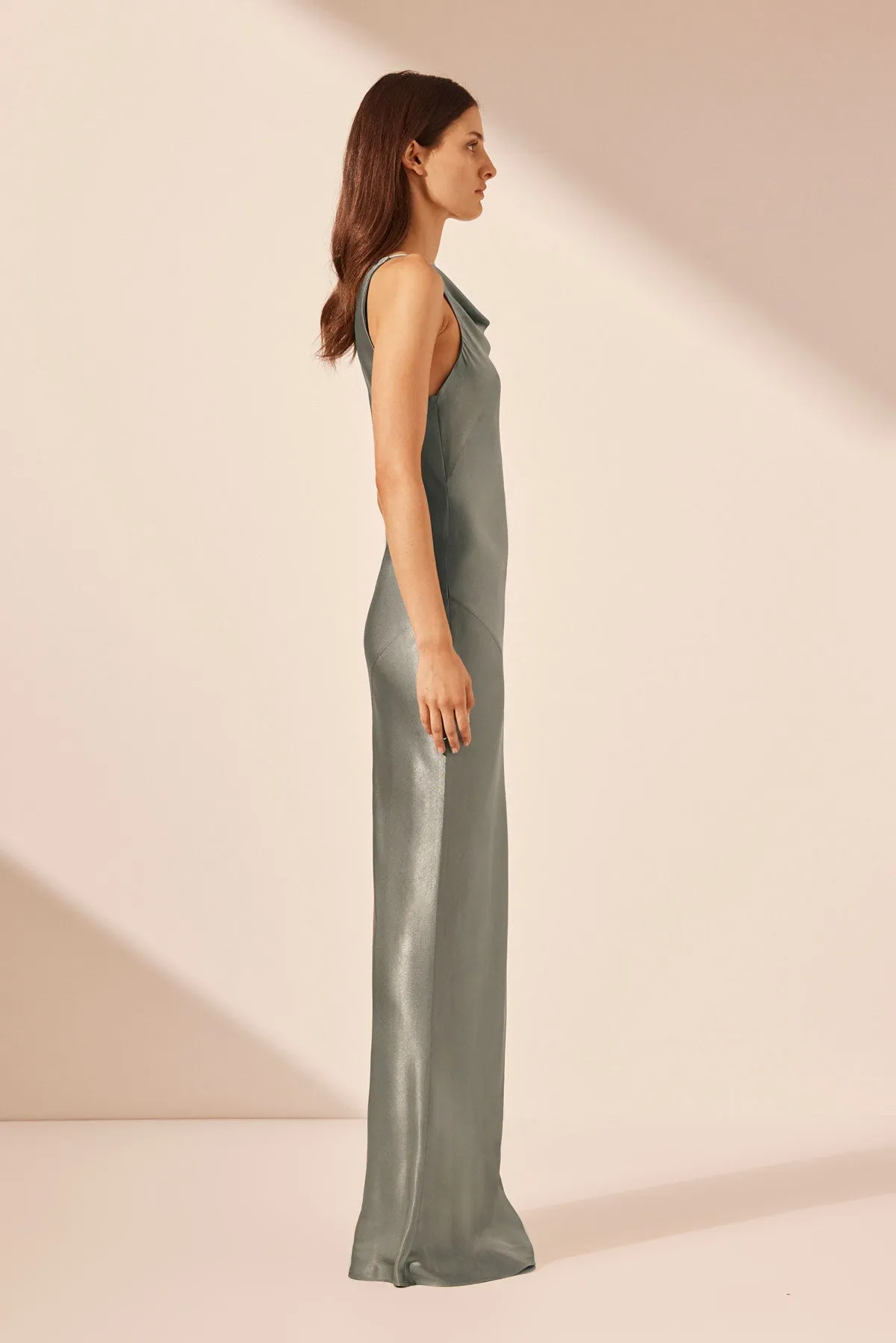 knee length dresses for ladies La Lune High Neck Cowl Maxi Dress | Powder Blue | Dresses main image 0